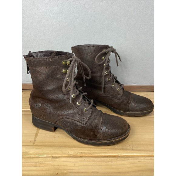 Born Shoes - Born Dark Brown Suede/Leather Lace-Up Combat Boots Womens 6M